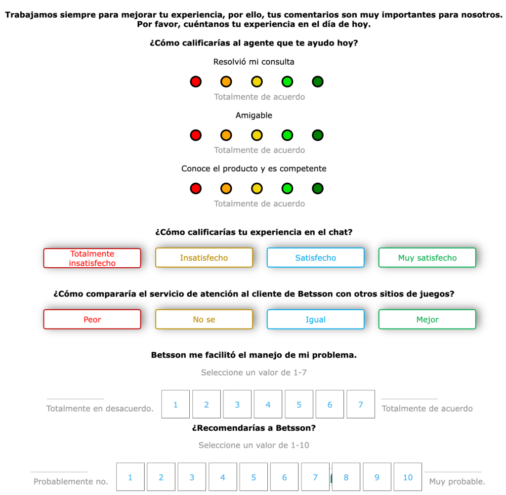 Encuesta de soporte al cliente en Betsson Argentina