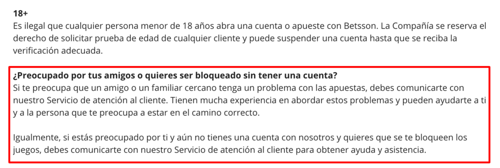 Soporte al cliente en Betsson Argentina por problemas de juego