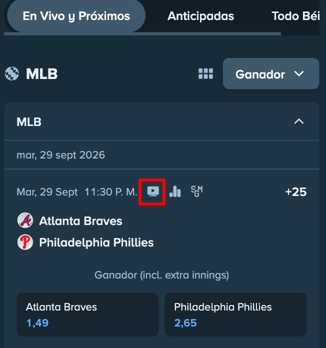 Ícono De Streaming En Vivo En Partidos De MLB